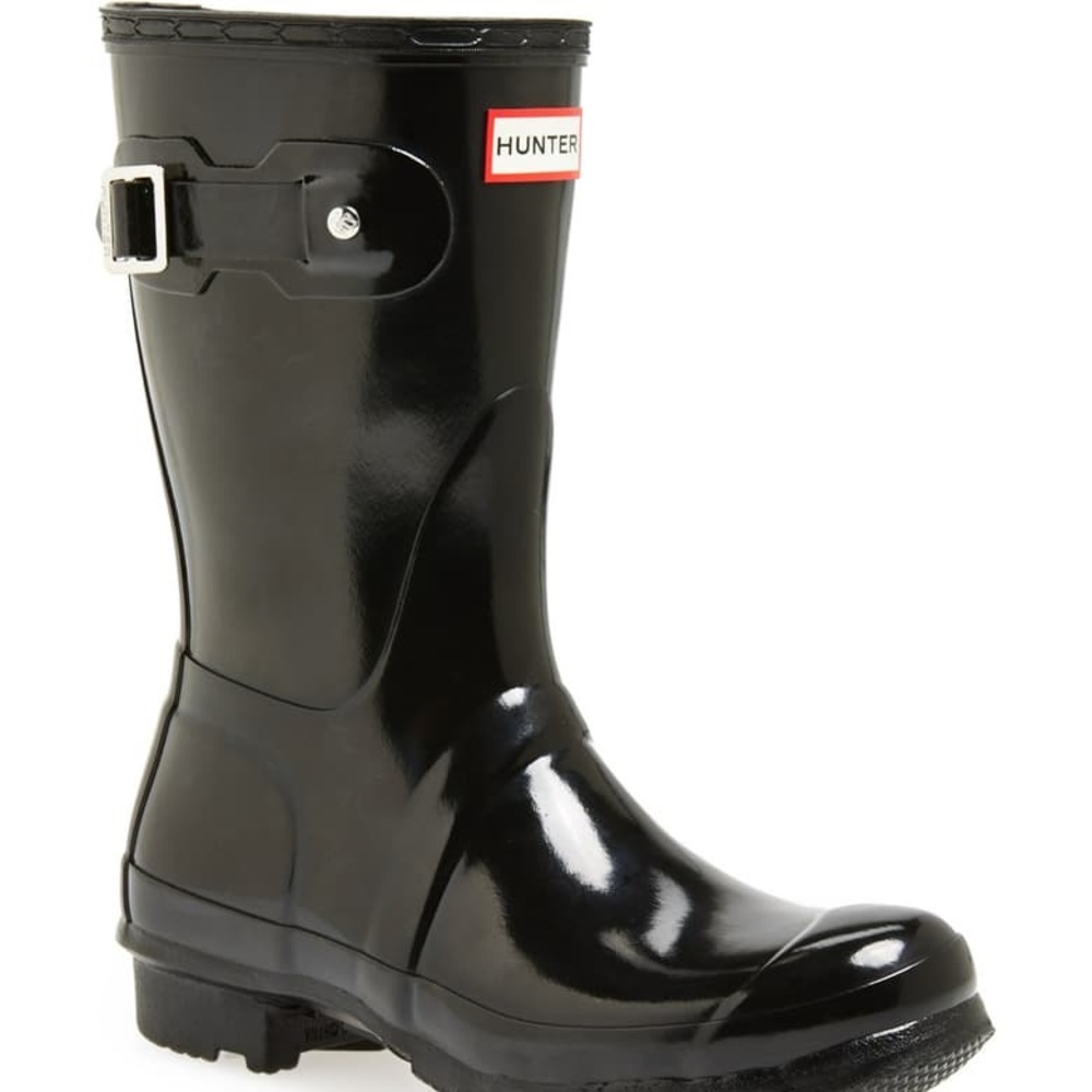 SHORT BLACK GLOSSY HUNTER RAIN BOOTS